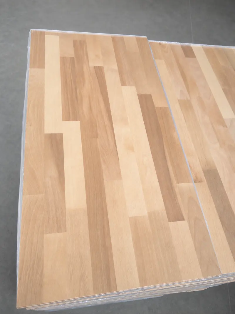 Clean laminated beech furniture panel showing its natural stave pattern