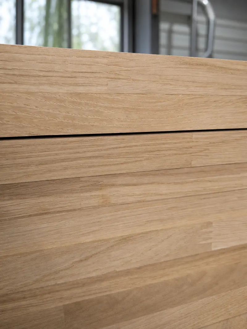 Close-up of matched oak staves and natural grain variation